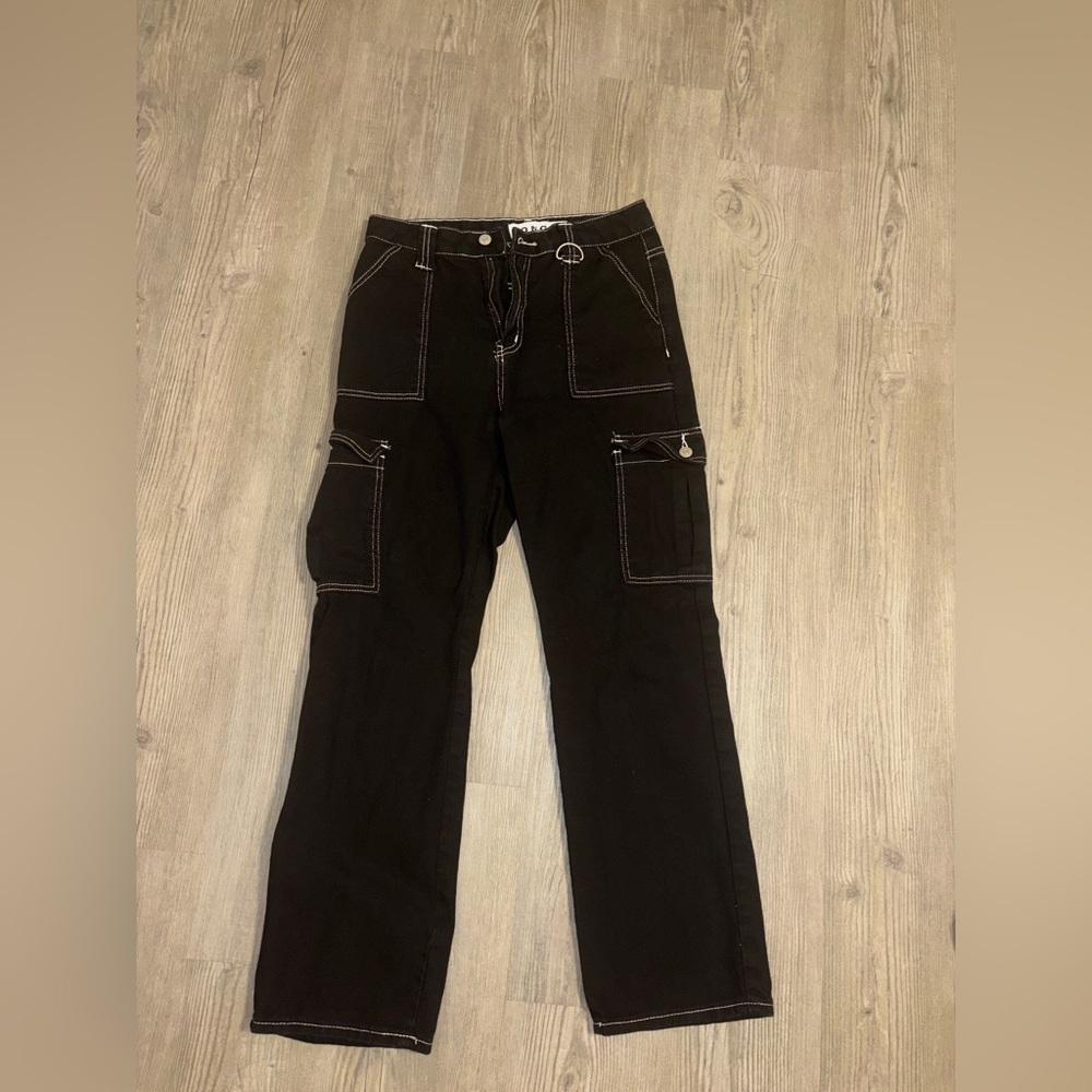 Black Cargo Pants with White Stitching